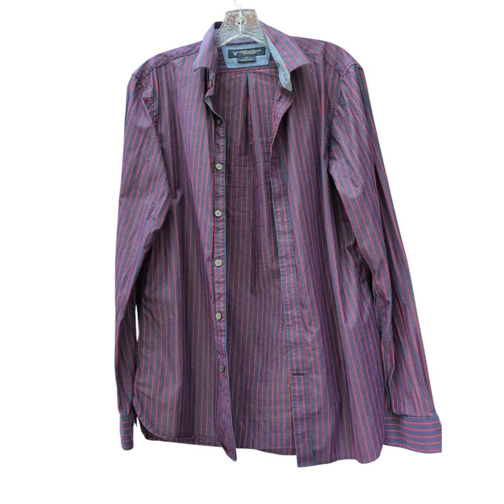 American Eagle Outfitters Men's S Slim Fit Blue Pinstripe Button Up Shirt Y2K